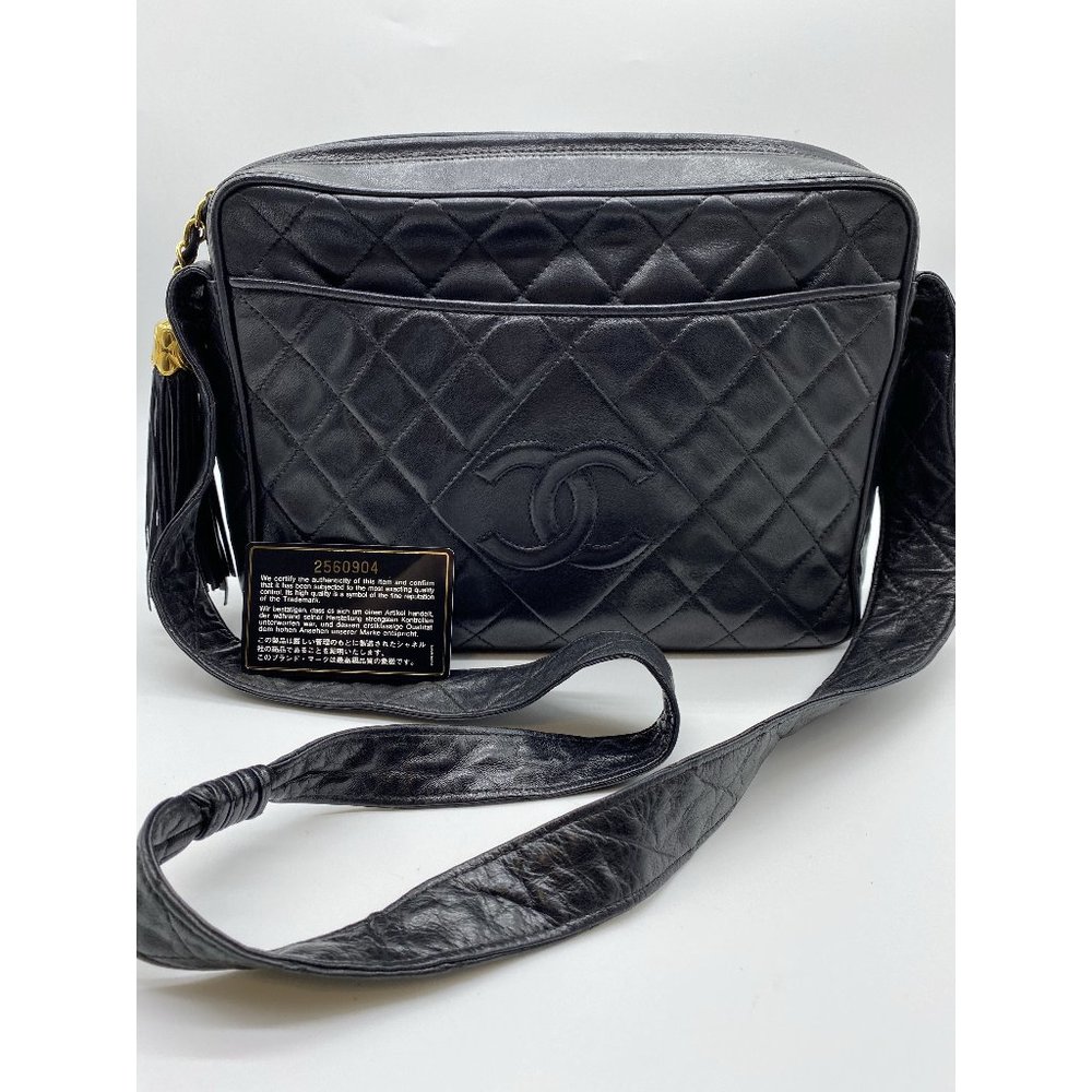 PRELOVED Chanel Vintage Diamond CC Large Camera Black Quilted Lambskin Bag